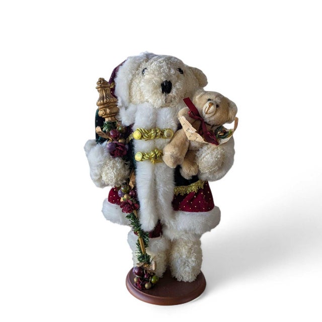 Vintage Holiday Santa Bear Figurine With Teddy and Staff For Sale - Image 18 of 18