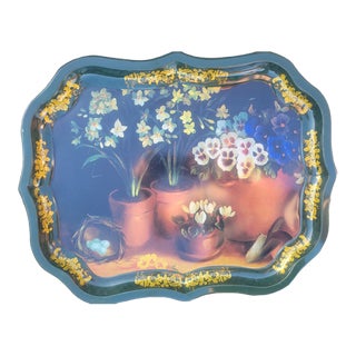 Vintage Painted Metal Tray For Sale