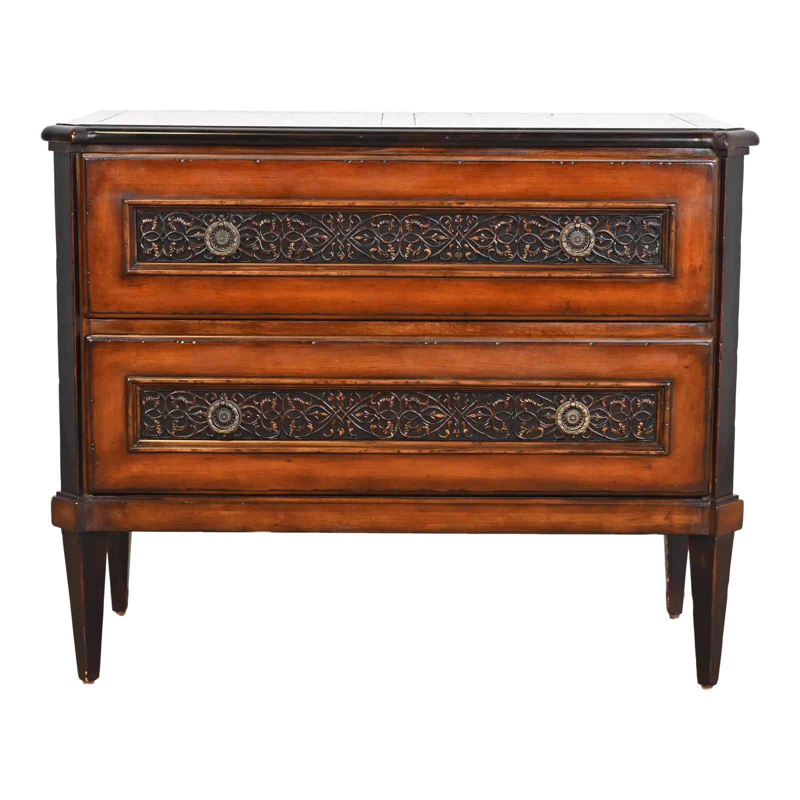 Baker Furniture Italian Regency Louis XVI Cherry and Burl Wood Commode