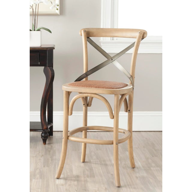 X Back Counter Stool in Weathered Oak & Medium Brown For Sale - Image 4 of 5