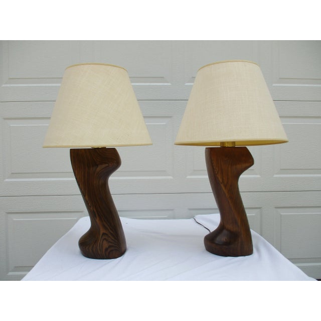 Mid-Century Modern Oak and Brass Table Lamps - Attributed to Yasha Heifetz For Sale - Image 13 of 13