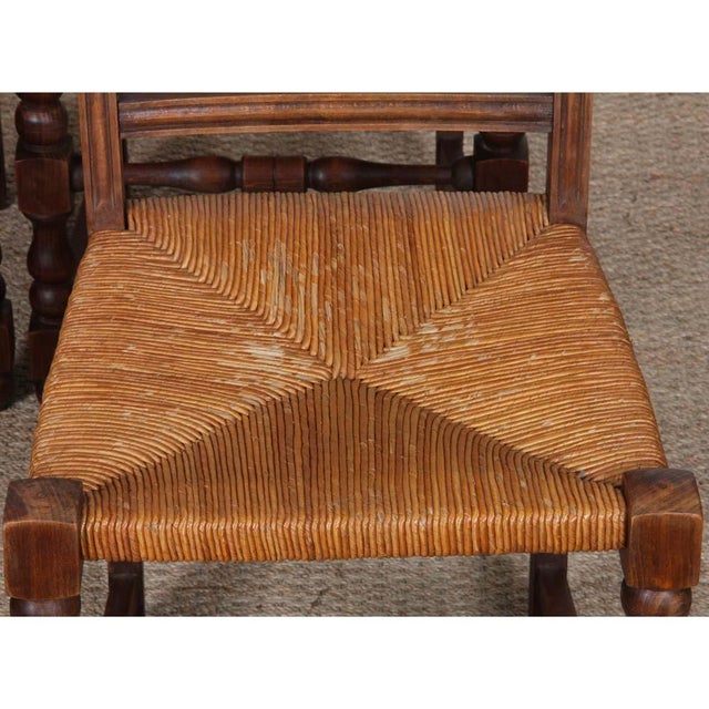Brown Vintage Wood Straw-Seated Chairs, 1940, Set of 8 For Sale - Image 8 of 15