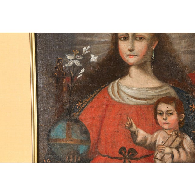 19th Century Madonna and Child, Oil on Canvas, 19th Century For Sale - Image 5 of 15