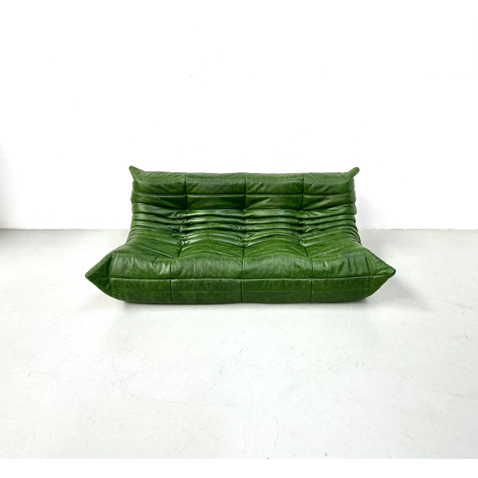 French Togo 3-Seater Sofa in Forest Green Leather attributed to Michel Ducaroy for Ligne Roset