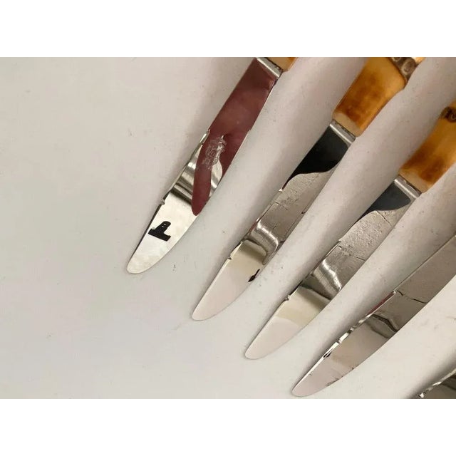 Wood French Cutlery in Faux Bamboo, 1970, Set of 12 For Sale - Image 7 of 12