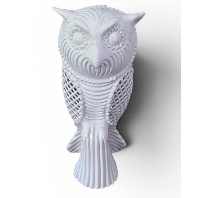 Rare blanc de chine owl lamp made in Italy. Beautiful scroll design and level of detail. Such a stunner!