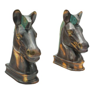 1970s Modern Pair of Vintage Horse Bust Bookends, English, Cast Brass, Decorative, Novel Rest For Sale