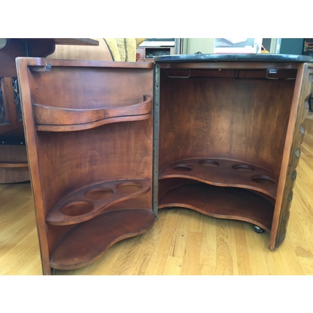 1970s 1970s Sculptural Walnut Drum Bar Cabinet With Black Stone Top For Sale - Image 5 of 5