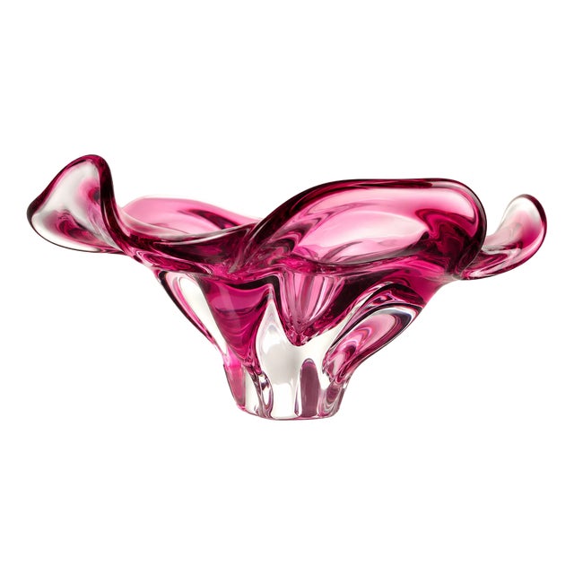 Large Pink Art Glass Bowl by Josef Hospodka for Chřibská, Czechoslovakia, 1960s For Sale