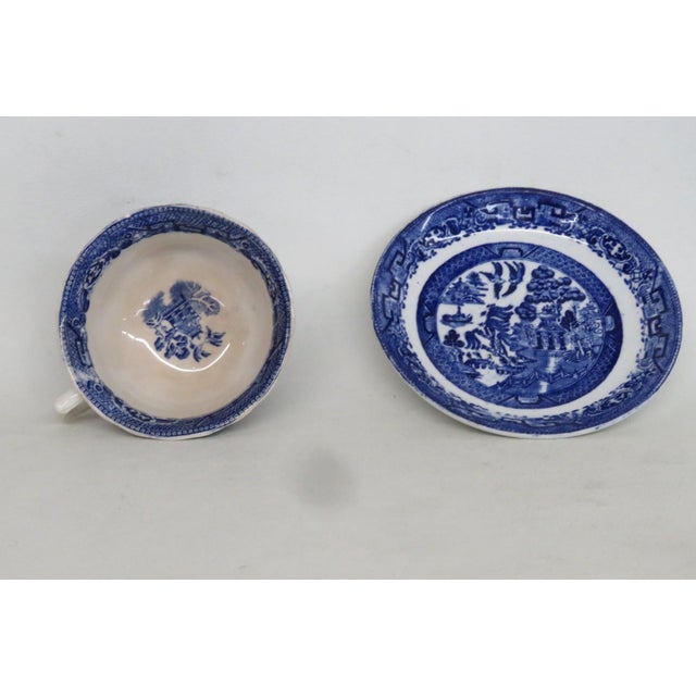 Chinoiserie Early 20th Century Allertons England Tea Coffee Cup and Saucer 2pc Set White and Blue Ceramic For Sale - Image 3 of 13