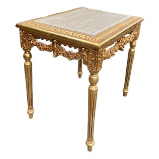 Late 20c French Louis XVI Gold Marble Side Table - 1 Pc For Sale