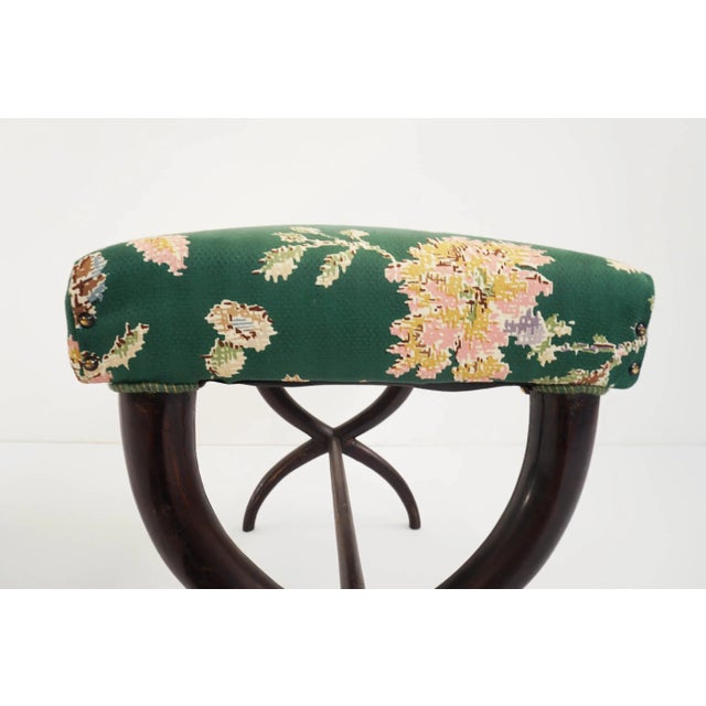 Wood Italian Flower Satin Fabric Stool by Guglielmo Ulrich, 1940s For Sale - Image 7 of 10