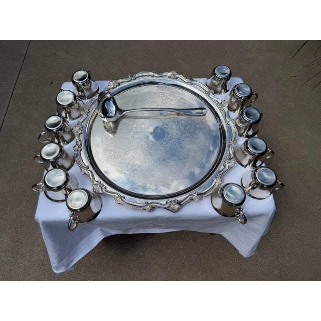 Leonard 1970s Leonard Silver Plate Punch Bowl - Set of 15 For Sale - Image 4 of 11