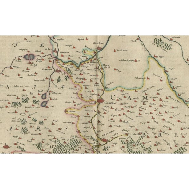 Map of Cambrai & Artois with Heraldic Cartouches from Blaeu, 1642 For Sale - Image 6 of 11