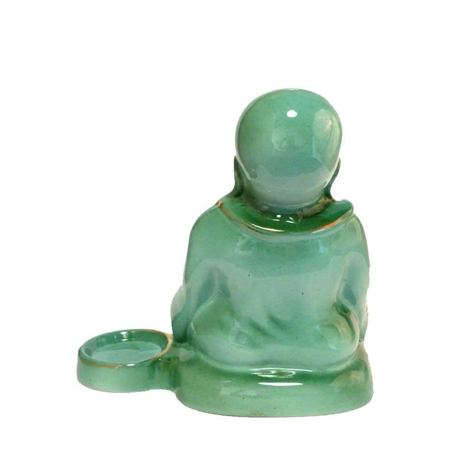 Crodo Advertising Buddha Figure Green Pottery Change Dish, 1950s For Sale - Image 4 of 9