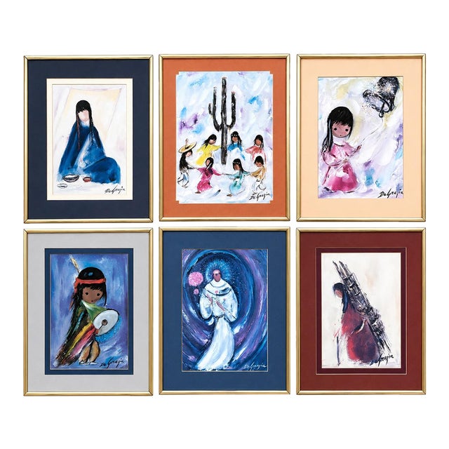 Vintage Ted DeGrazia Framed Print Collection, Set of 6 Southwestern Folk Art Works For Sale