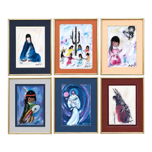 Vintage Ted DeGrazia Framed Print Collection, Set of 6 Southwestern Folk Art Works