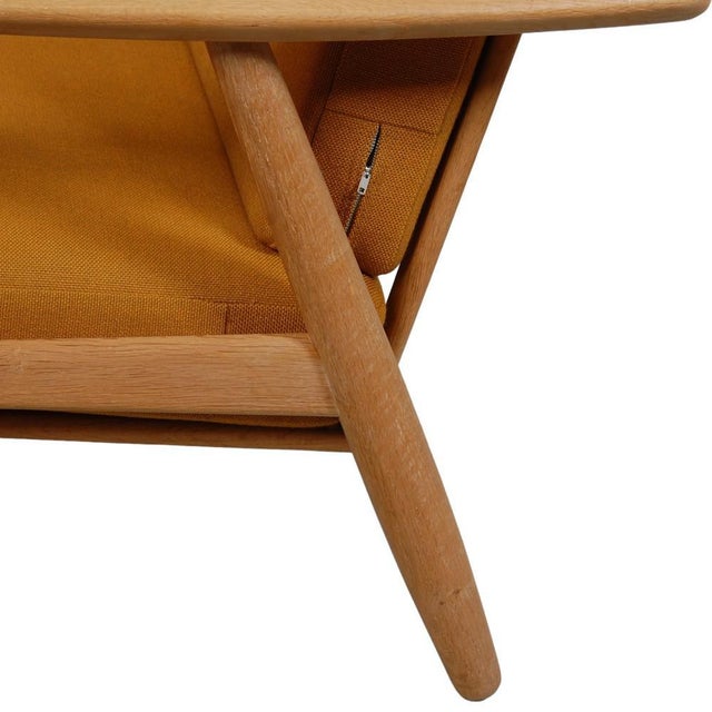 Three-Seater Cigar Sofa in Oak and Yellow Fabric by Hans Wegner, 1960s For Sale - Image 18 of 18