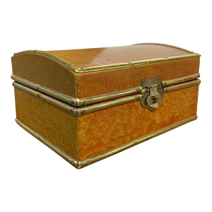 Mid 20th Century Lacquered Dome-Top Wooden Box Covered in Pigskin With Brass Fittings