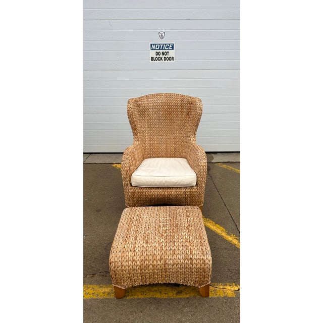 Pottery Barn Seagrass Wing Chair and Ottoman For Sale In Detroit - Image 6 of 9