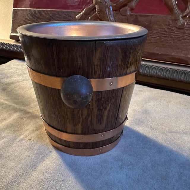 1950s 1950s Mid-Century Modern Oak and Copper French Ice Bucket For Sale - Image 5 of 9