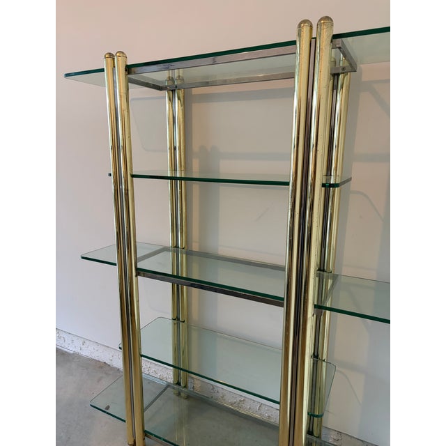 Milo Baughman Vintage Italian 1980s Brass & Glass Étagère For Sale - Image 4 of 6