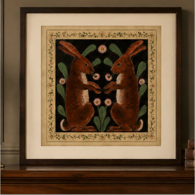 Atelier Aria Lumae Arts and Crafts Symmetrical Hares Folklore Fine Art Gallery Board Print With Integrated Floral Border Design 18 X 18 For Sale - Image 9 of 17