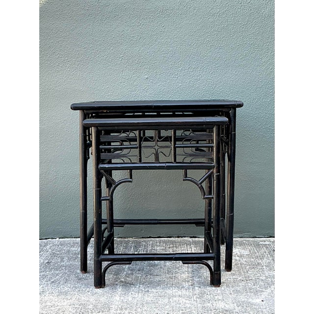 Vintage Fretwork Rattan Nesting Tables - Set of 2 For Sale In West Palm - Image 6 of 12