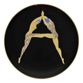 Italian Erté Alphabet Plate in Color Ceramic, 1986 For Sale