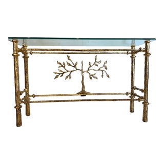 Mid 20th Century Vintage Gilt Iron Side Table With Life Tree. For Sale