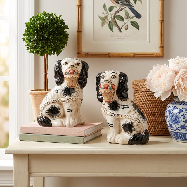 A delightful fusion of historic English charm and whimsical designer flair, this exquisite pair of ceramic mantle...