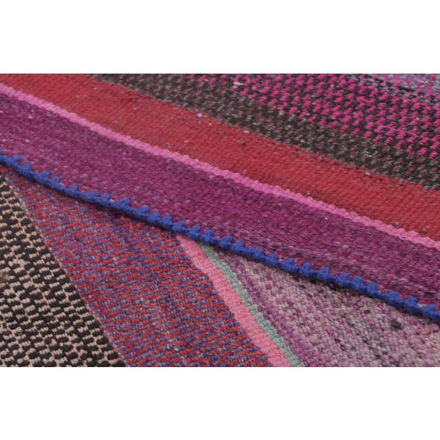 Textile Vintage Frazada Square Kilim in Vibrant Polychrome Striped Pattern - Rug & Kilim For Sale - Image 7 of 7