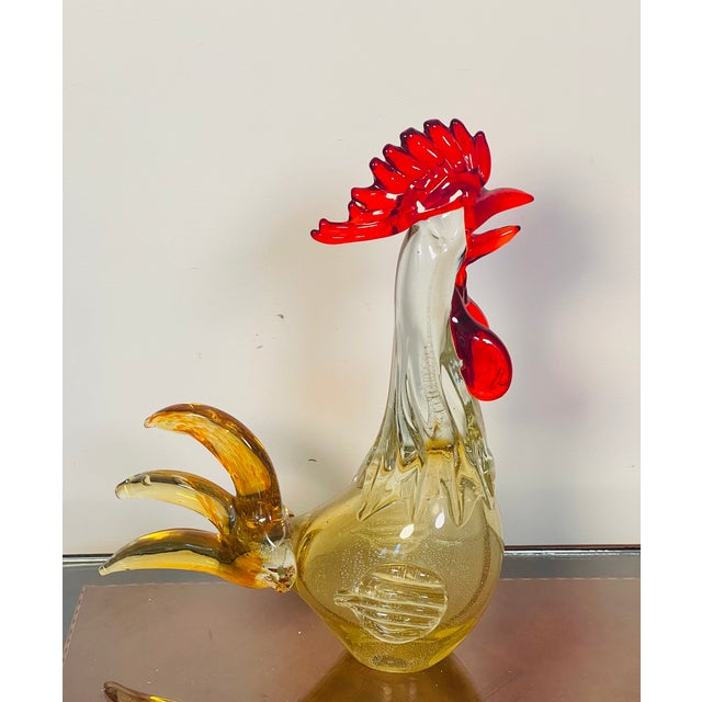 Spectacular Italian blown glass Rooster figurine with gold speckles.