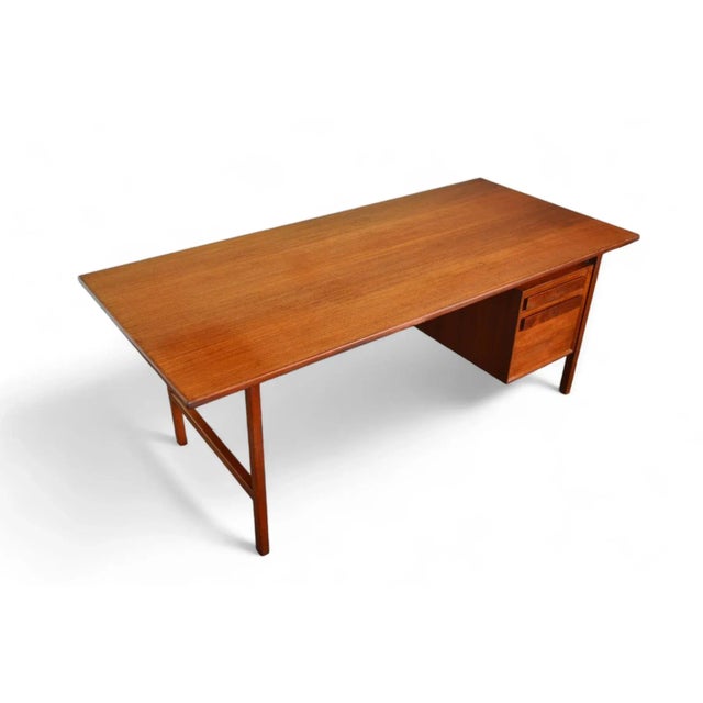 Mid 20th Century Large Executive Danish Modern Desk in Teak For Sale - Image 5 of 12