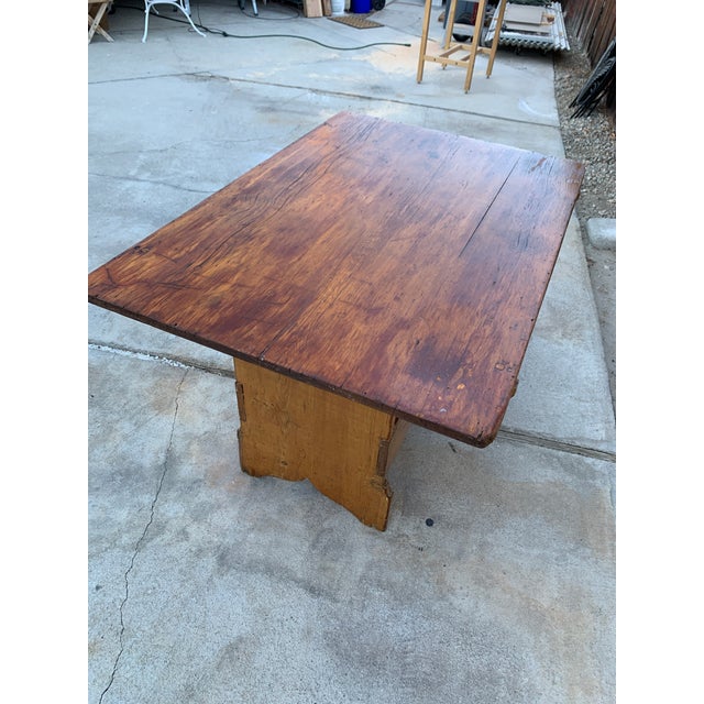 Mid 19th Century Antique 1800's Primitive Pine Tilt Top Table Bench For Sale - Image 5 of 12