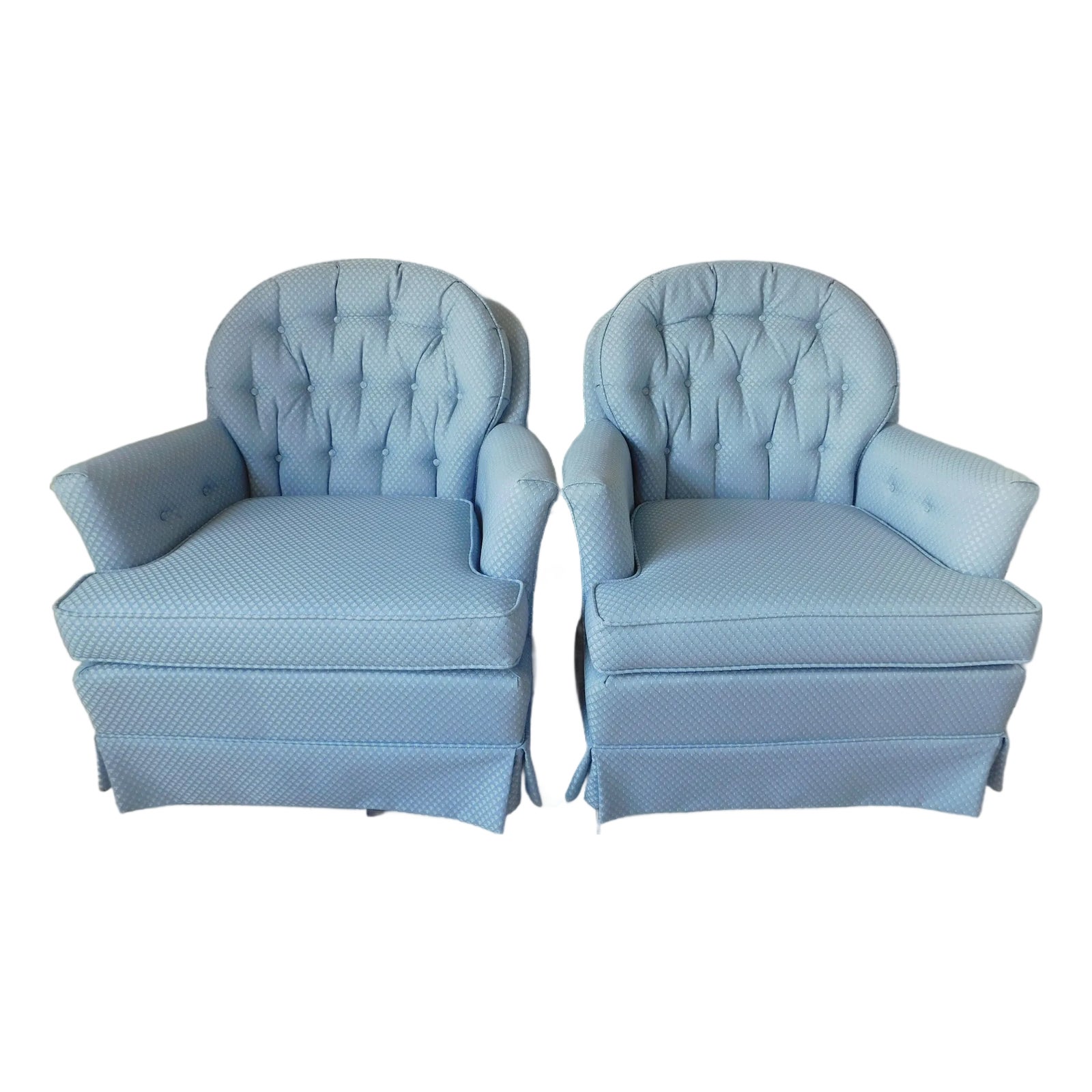 Pair Blue Tufted Upholstered Swivel Rocker Lounge Chairs Usa | Chairish