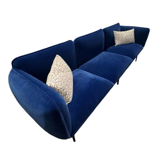 2020s Attributed to Mika Tolvanen Nakki Velvet 3-Seat Sofa in Cobalt Blue – Estonian Design For Sale - Image 5 of 6