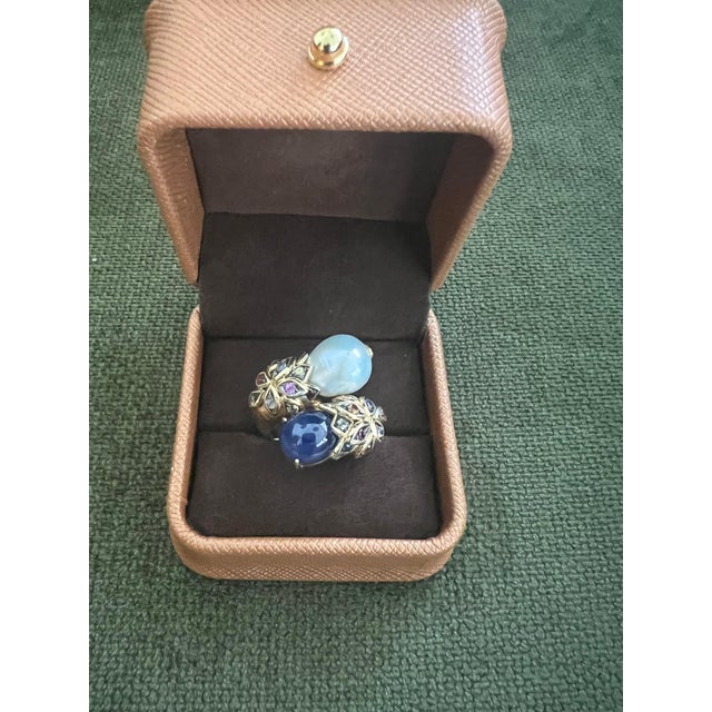 Bochic "Orient" Vintage Diamond, Sapphires & Pearl Ring Set In 18K Gold & Silver For Sale In New York - Image 6 of 18