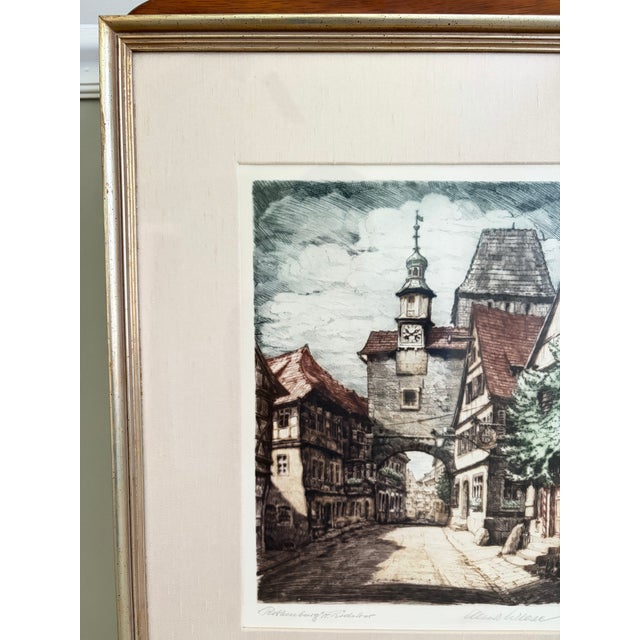 Pair of Signed Mid-Century Hand-Colored German Etchings of Rothenburg Ob Der Tauber | Ernst Geissendörfer & Albert Wiese For Sale - Image 4 of 12