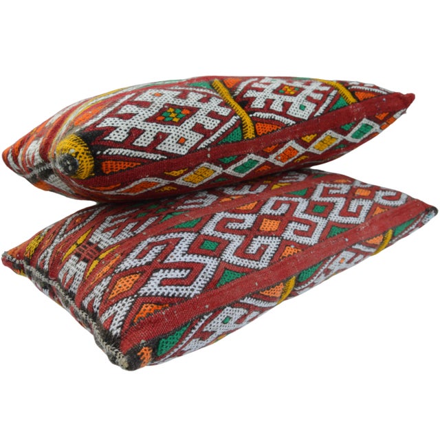 Mid 20th Century Vintage Colorful Berber-Patterned Moroccan Pillows- a Pair For Sale - Image 5 of 11