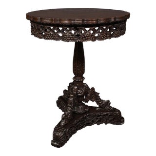 1850s Antique Victorian Teak Carved Lamp Table For Sale