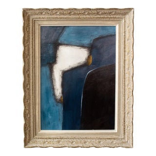 Small, Bold Original Framed Abstract Painting in Antique French Frame in Blue For Sale