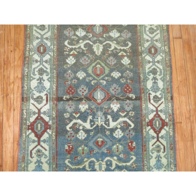 Early 20th Century Blue Green Antique Persian Malayer Long Runner For Sale - Image 4 of 6