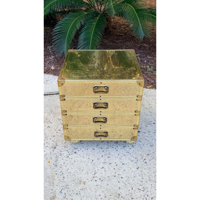 Brass Clad Campaign Style Side Table on Casters For Sale - Image 12 of 12
