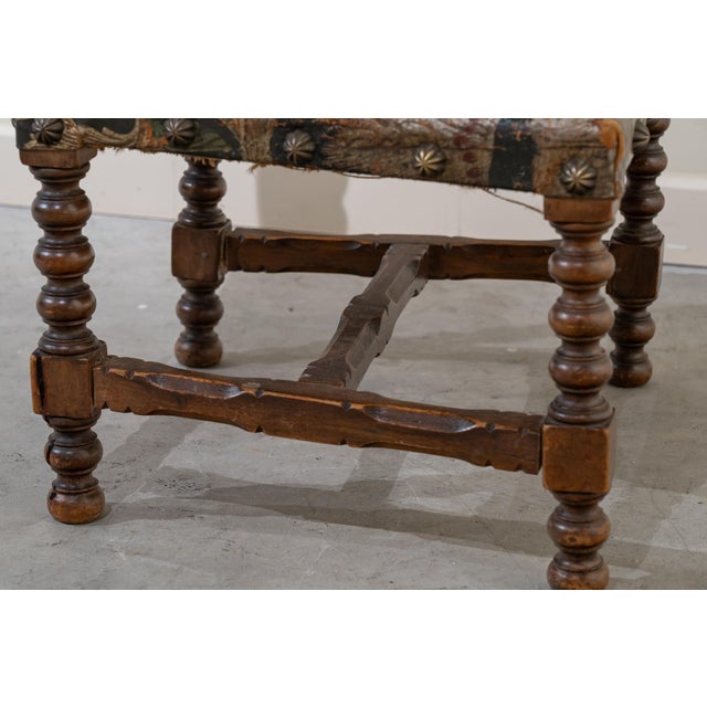 Small Antique 19th Century Walnut Dais Chair with Embossed Leather Upholstery, Spain For Sale - Image 10 of 13