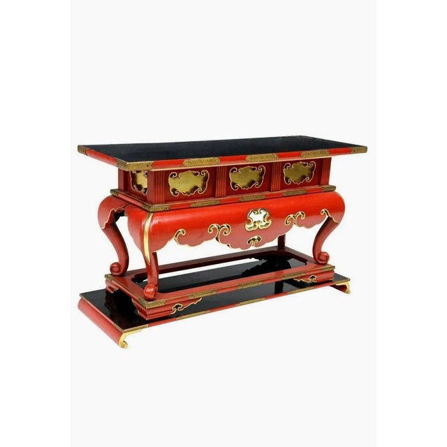 A rare and magnificent authentic Buddhist temple table or kyozukue priest offering altar table from the mid 19th century....
