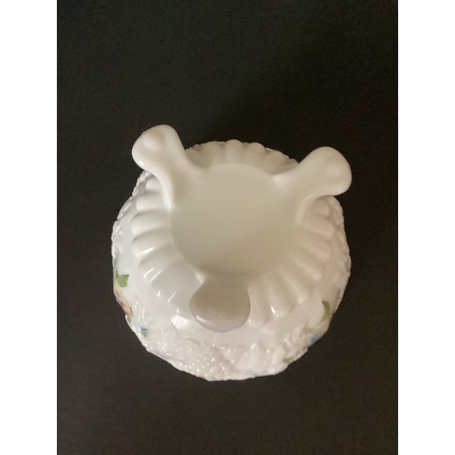 Westmorland Westmoreland Vintage 1950’s Milk Glass Covered Candy Jar Round Vanity Jar Floral Footed For Sale - Image 4 of 8