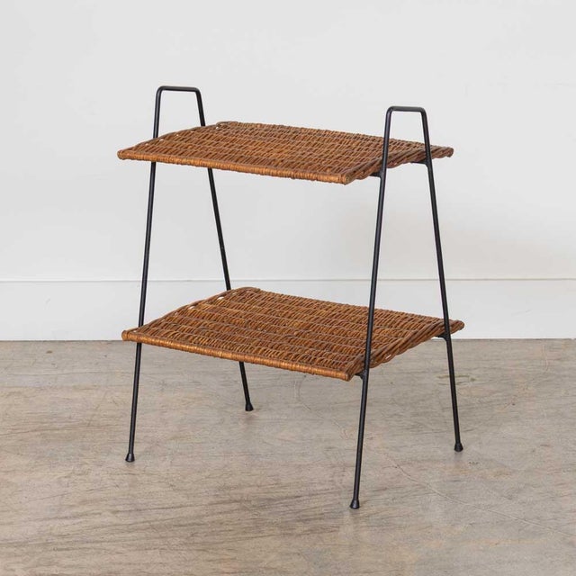 Wood 1950s French Wicker and Iron Side Table For Sale - Image 7 of 11