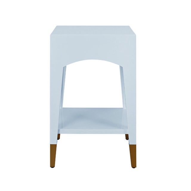2020s Matthew Izzo Home Patti Glossy Light Blue Lacquer One Drawer Side Table With Antique Brass Foot Caps For Sale - Image 5 of 6