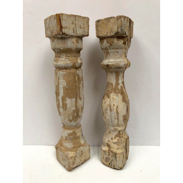 French 1920s French Wood Chippy Paint Balusters - a Pair For Sale - Image 3 of 10